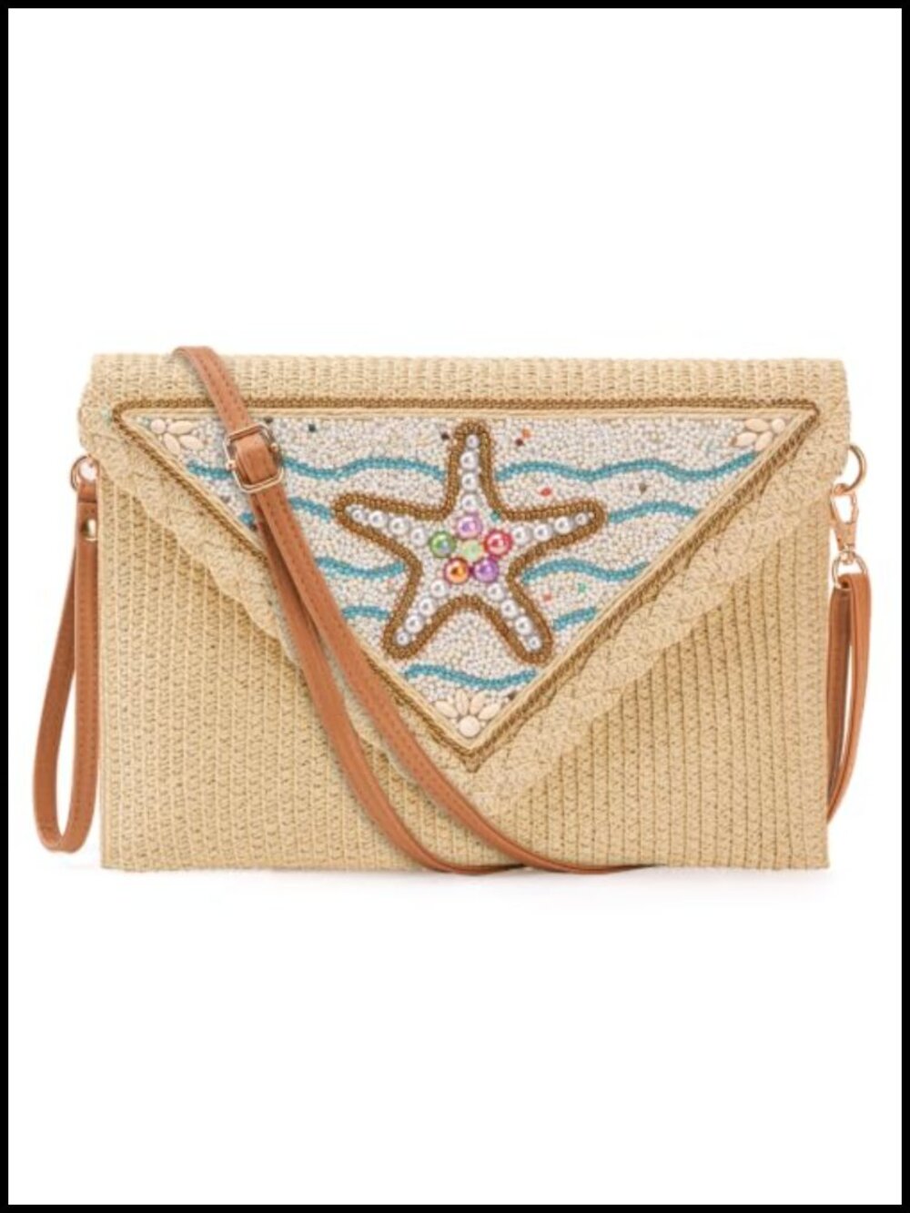 Boho Beaded Straw Crossbody Bag Women Summer Beach Shell Embellished Handbag